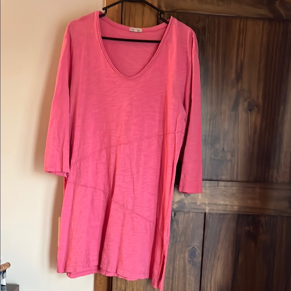 Pink V-Neck Women's 3/4 Sleeve Tee Dress Sz XL